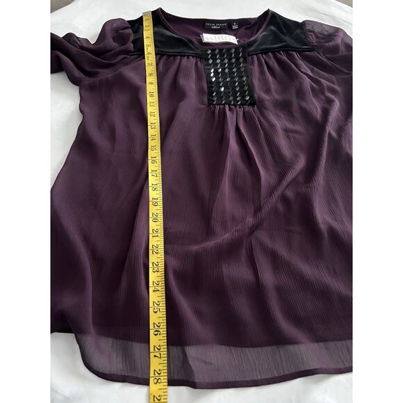 Susan Graver Artisan Beaded Velvet Detail Blouse Womens Size 12 Purple Boho NWT - Picture 8 of 9